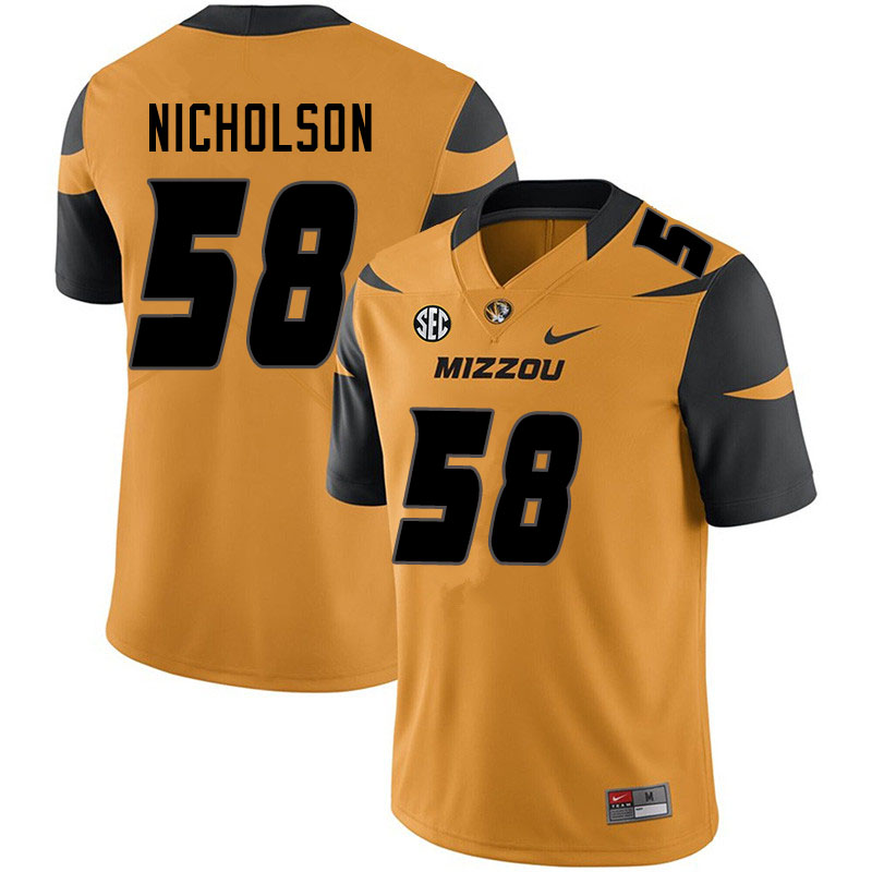 Men #58 Devin Nicholson Missouri Tigers College Football Jerseys Sale-Yellow